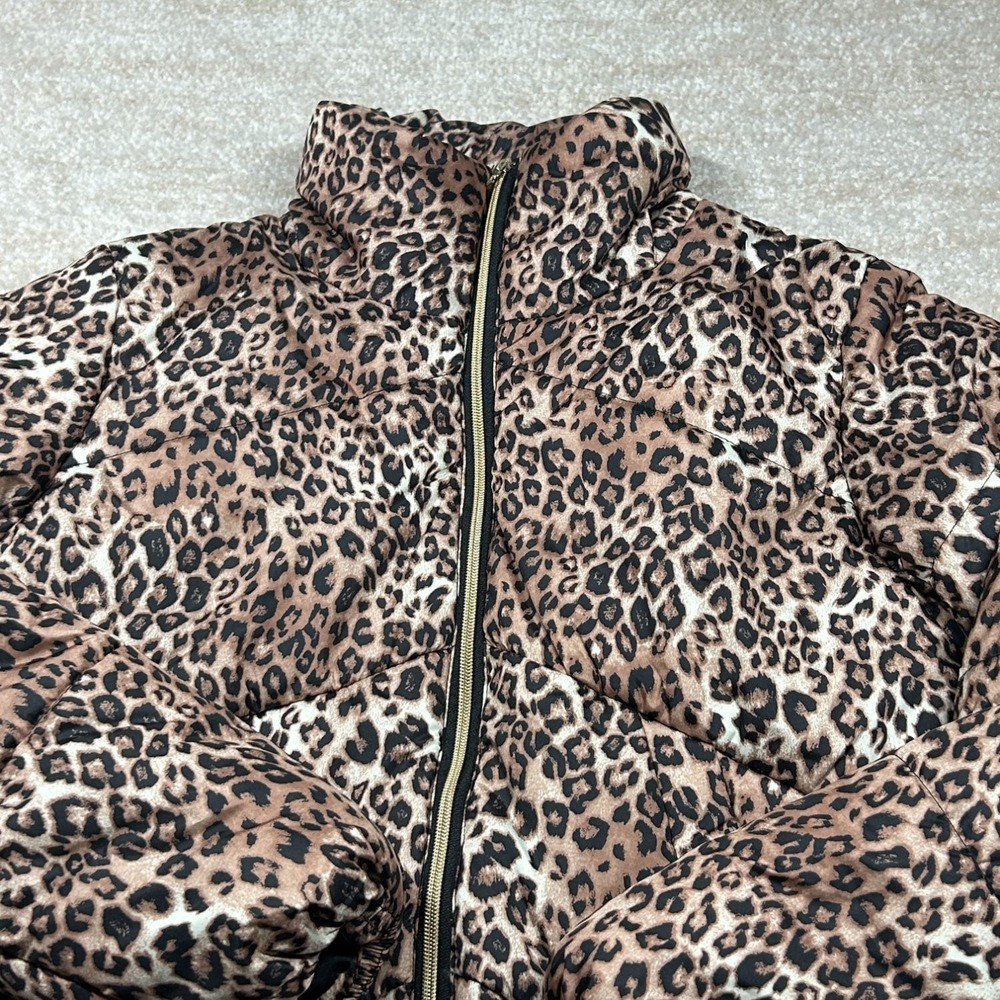 Me Jane Leopard Puffer Jacket Womens Size M Brown Black NWT Style 1581